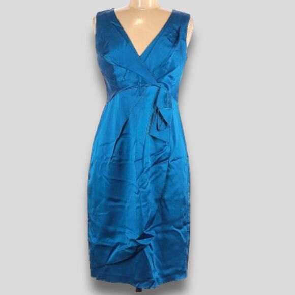 NANETTE LEPORE SEXY SATIN FAUX WRAP MIDI DRESS ELECTRIC BLUE 6 SMALL - Picture 2 of 5